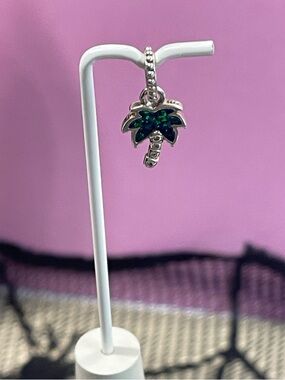 Pandora Silver Palm Tree Charm with Green and Dark Green Enamel